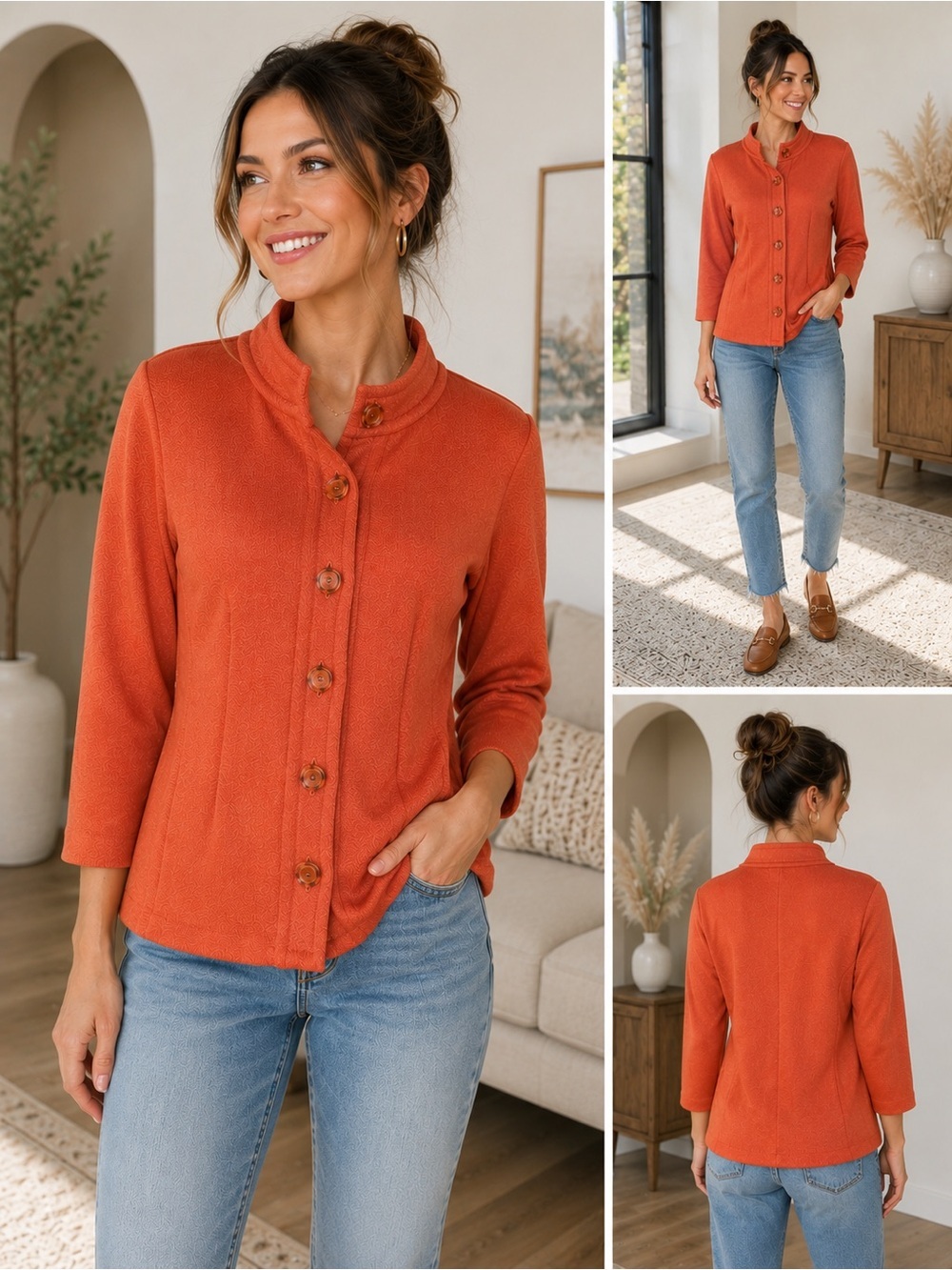 St. John Collection Rust Orange Button-Front Jacket Size 6